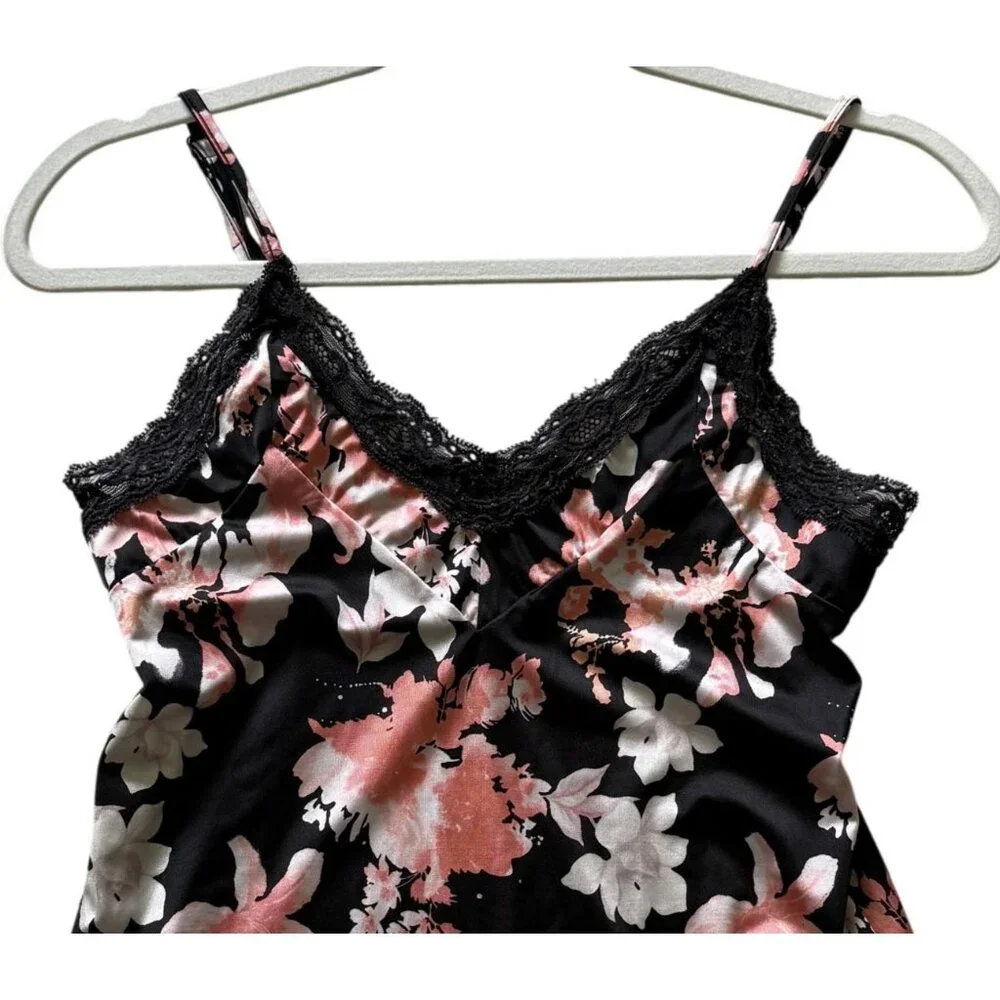 Vince Camuto Floral Lace Trim Camisole Babydoll Top  Adjust Straps Womens Size S - Picture 2 of 6